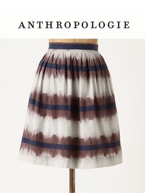 Anthropologie Edme & Esyllye Navy, Brown & White Inkwell Skirt